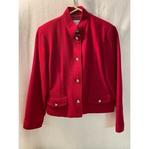 BFA Classics red wool jacket size 6P made in Ukraine‎ silver buttons